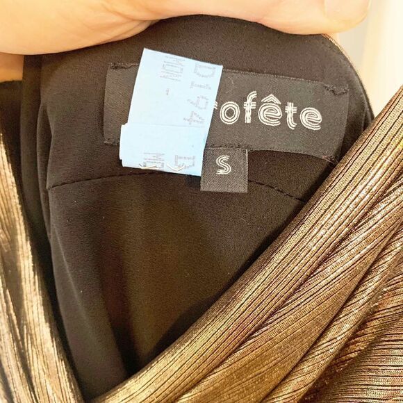 Retrofete Yesi Dress Bronze Gold Metallic Wrap Bodice Gown High Slit Women’s ~ S - Picture 10 of 15